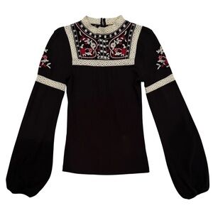 FP Movement by Free People Black and Cream Embroidered Blouse